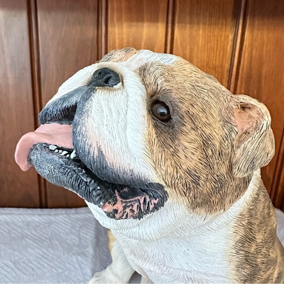 Original Size Sandicast Sculpture Brindle Fawn Bulldog Tongue Out Sitting 2006 - Picture 7 of 15